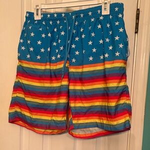 Free Planet Blue Star and Rainbow Stripe Swim Shorts